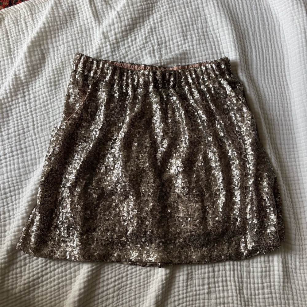 Anna Sui champagne gold fully sequined pull on mini skirt size small